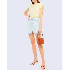 Enza Costa Women's Size XS Pastel Yellow Cropped Tie Dye Ribbed Jersey T…